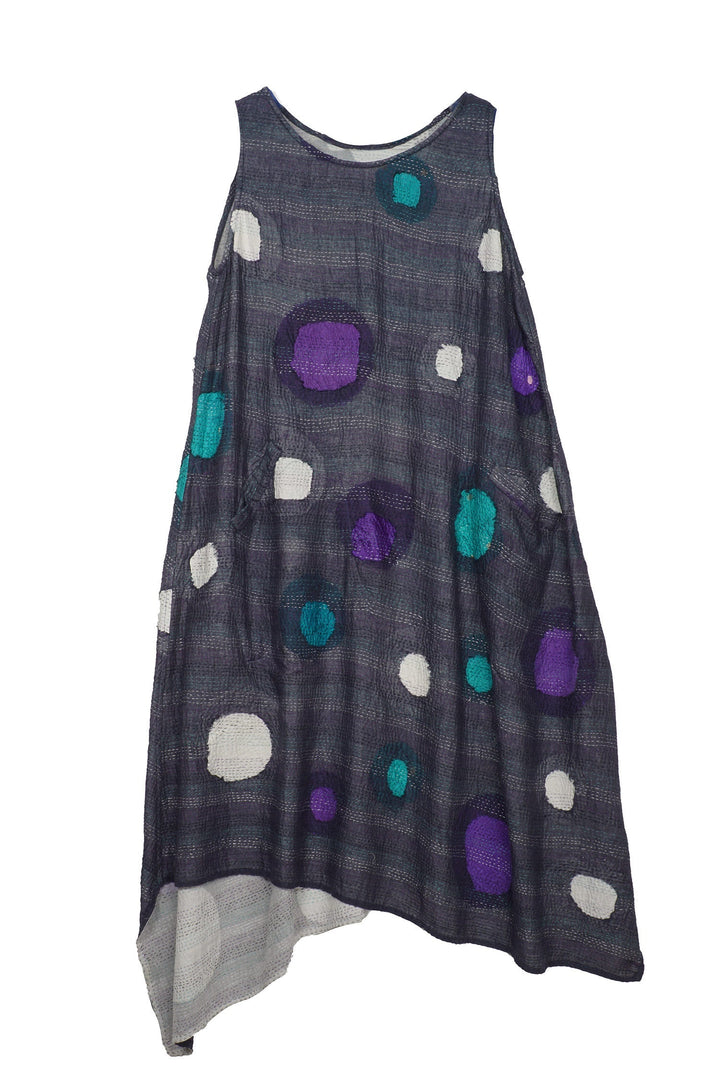 CUT OUT KANTHA POINTY HEM DRESS - ck2415-blu -