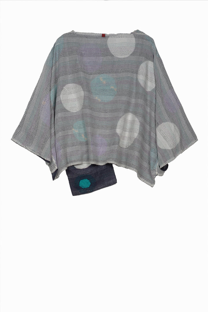 CUT OUT KANTHA 3/4 SLV. CROP TOP - ck2528-blu -