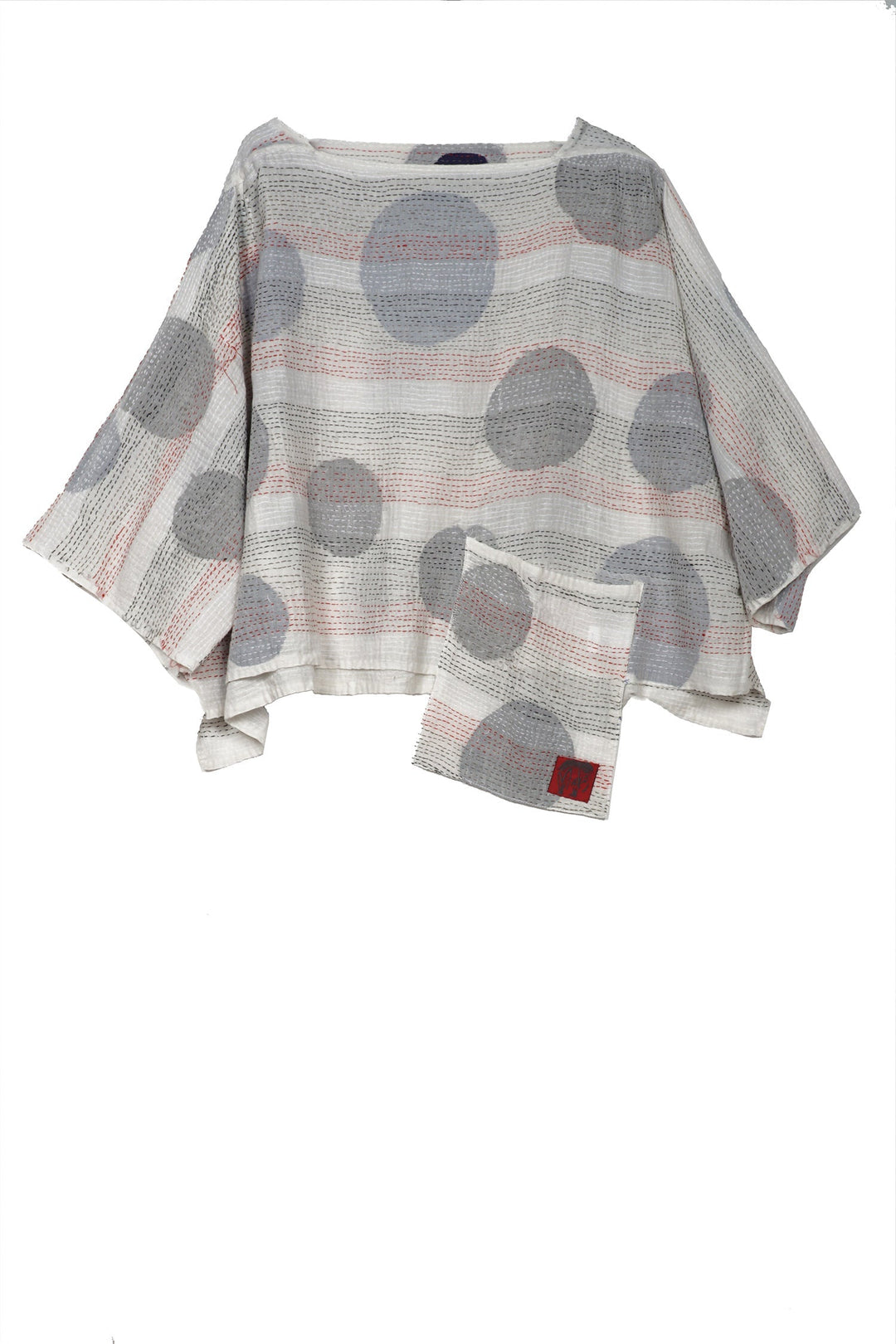 CUT OUT KANTHA 3/4 SLV. CROP TOP - ck2528-wht -