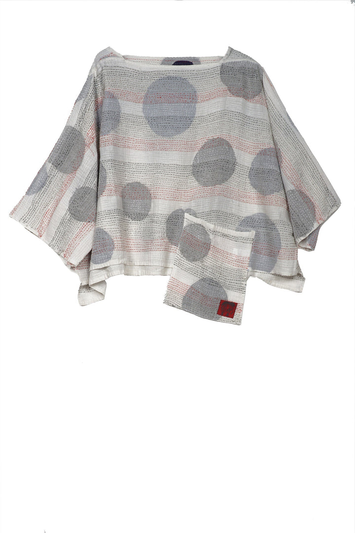 CUT OUT KANTHA 3/4 SLV. CROP TOP - ck2528-wht -
