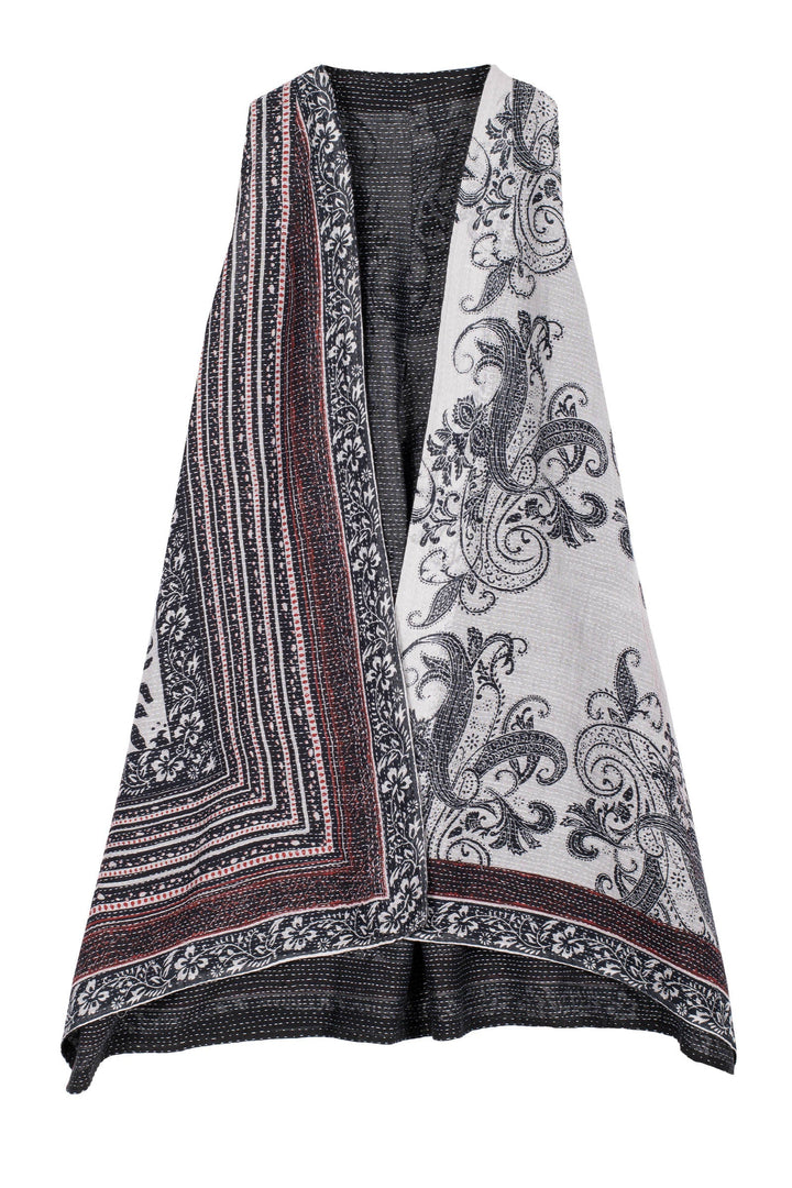 COTTON PAISLEY KANTHA BACK PLEATED VEST - cp2221-wht -