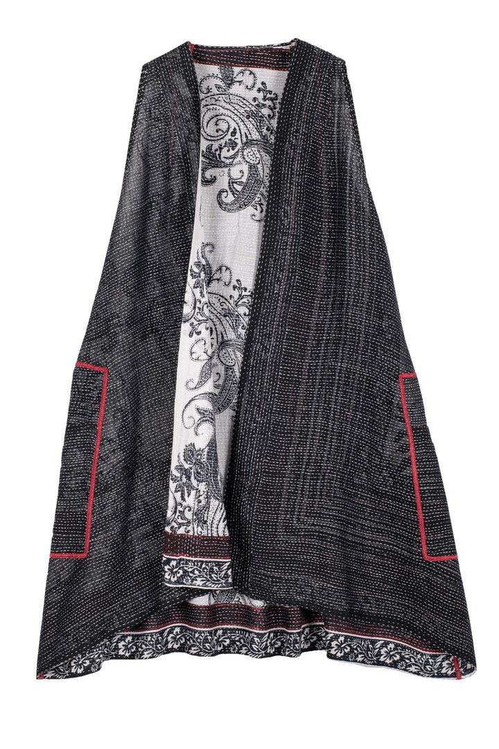 COTTON PAISLEY KANTHA BACK PLEATED VEST - cp2221-wht -