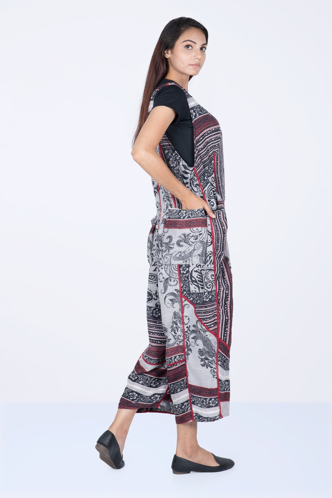 COTTON PAISLEY KANTHA V-NECK JUMPER - cp2622-wht -