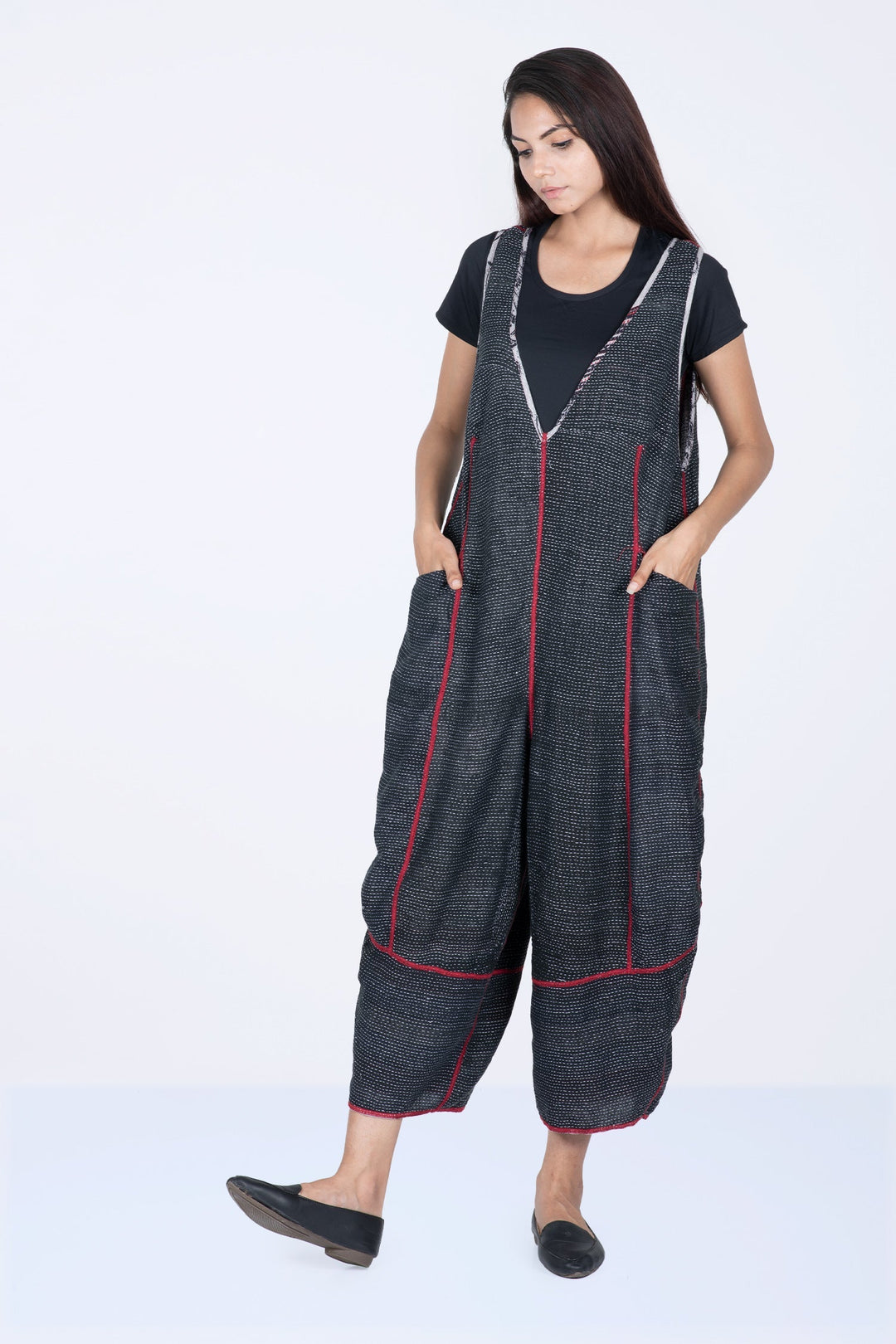 COTTON PAISLEY KANTHA V-NECK JUMPER - cp2622-wht -