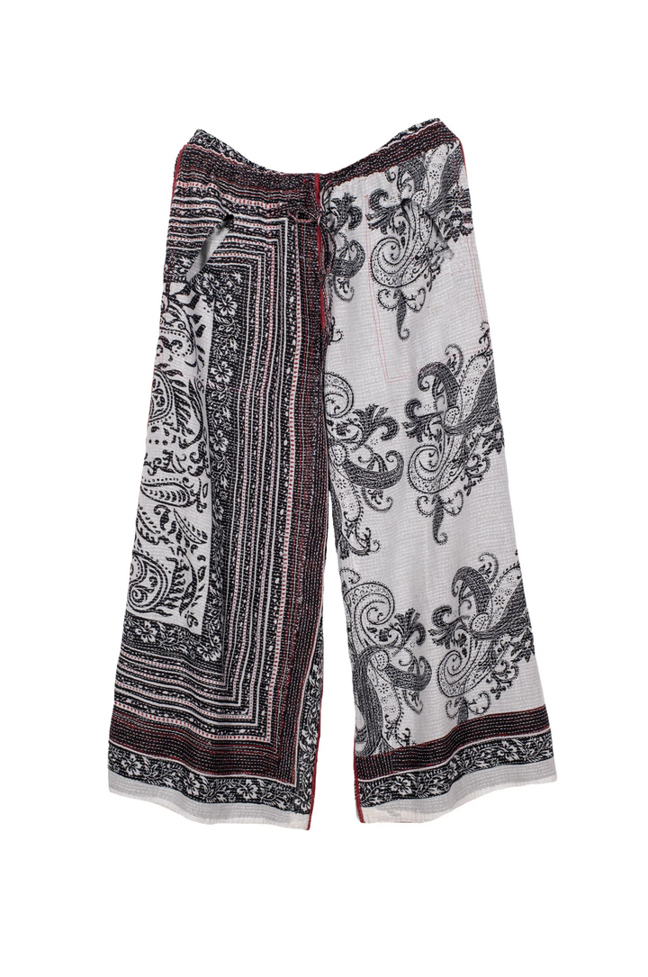 COTTON PAISLEY KANTHA DRAW STRING GAUCHO - cp2627-wht -