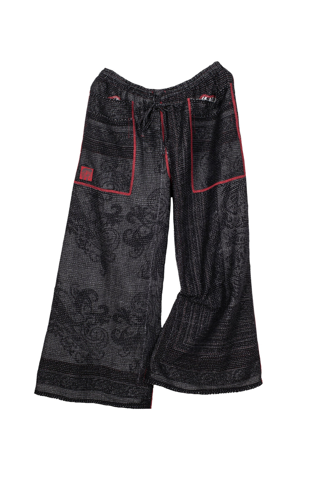 COTTON PAISLEY KANTHA DRAW STRING GAUCHO - cp2627-wht -