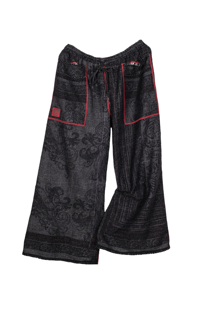 COTTON PAISLEY KANTHA DRAW STRING GAUCHO - cp2627-wht -