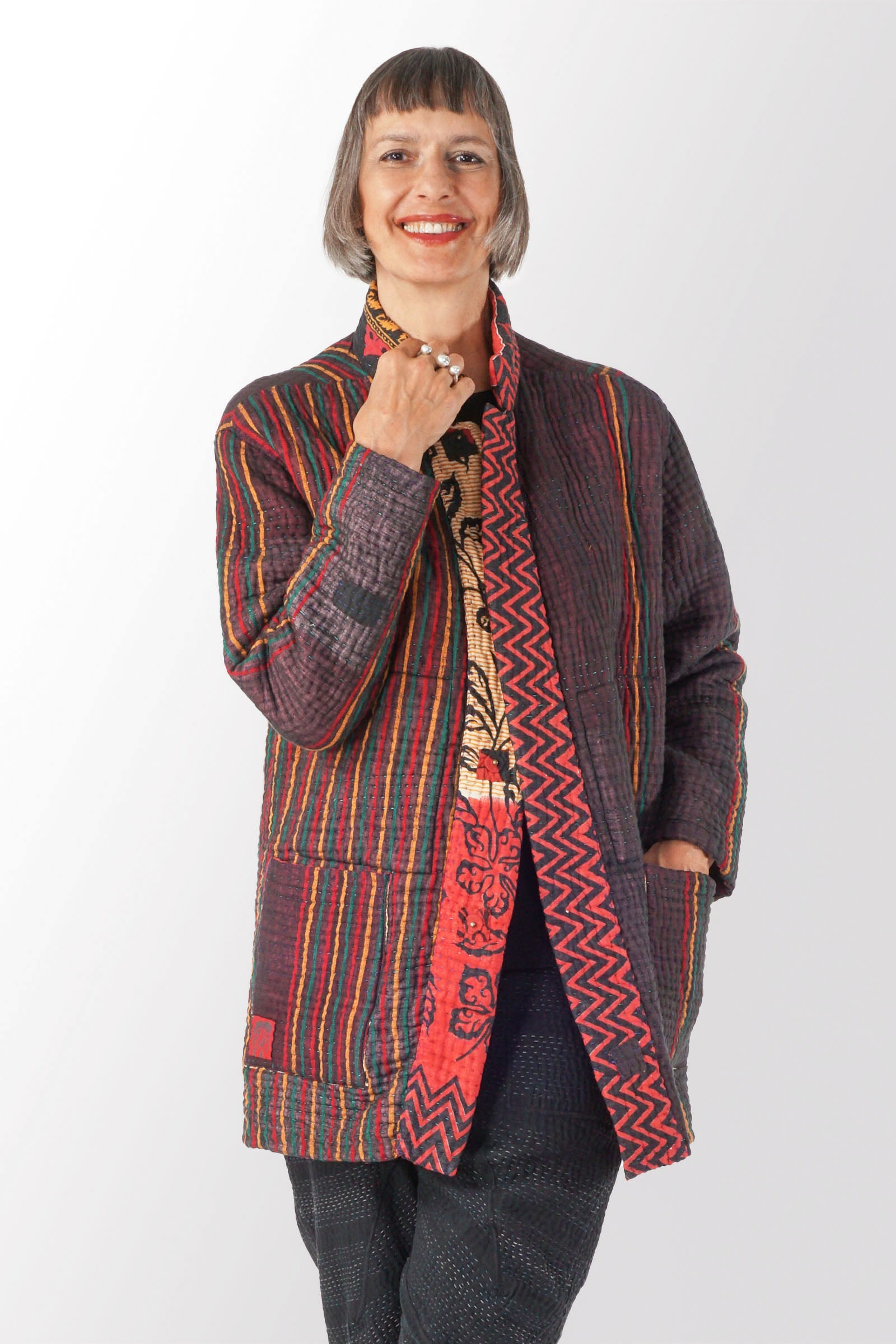 QUILTED VINTAGE COTTON KANTHA MEN'S JACKET - cq5041-0001m