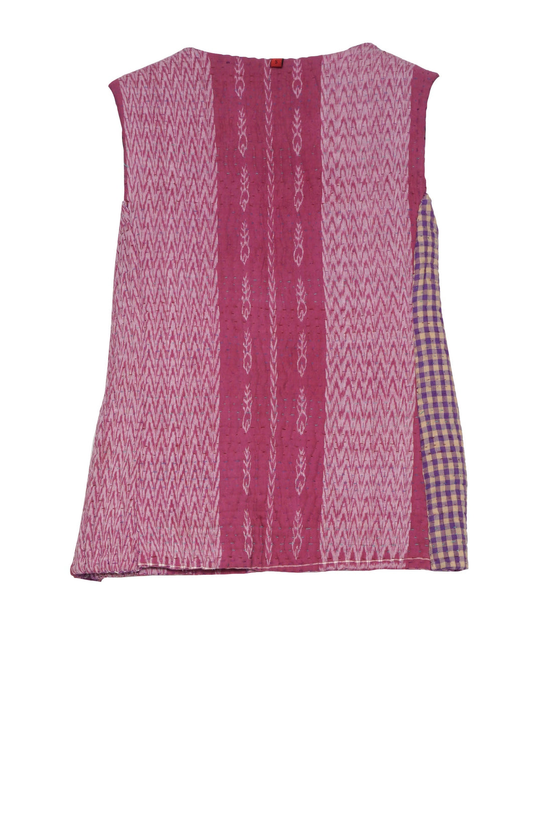 QUILTED VINTAGE COTTON KANTHA CREW NECK FITTED VEST - cq5228-0002s -