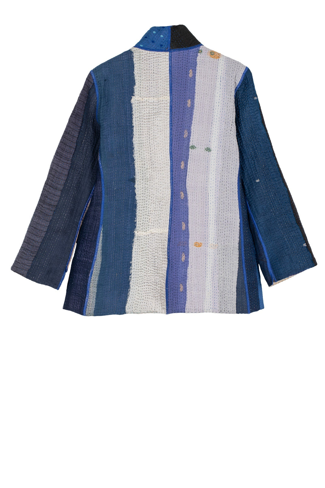 COTTON STRIPE PATCH KANTHA SHORT JKT - cs4007-blu -