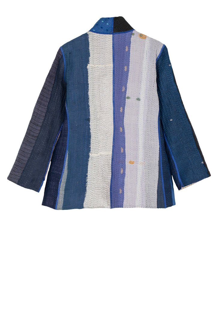 COTTON STRIPE PATCH KANTHA SHORT JKT - cs4007-blu -