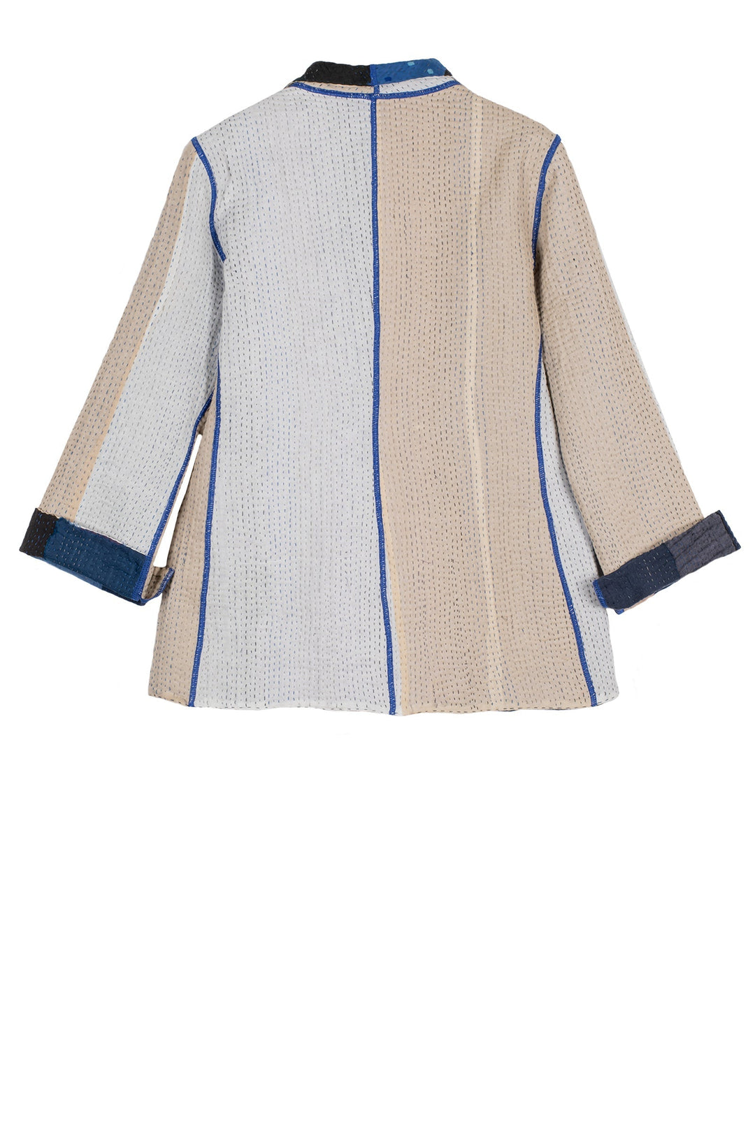 COTTON STRIPE PATCH KANTHA SHORT JKT - cs4007-blu -