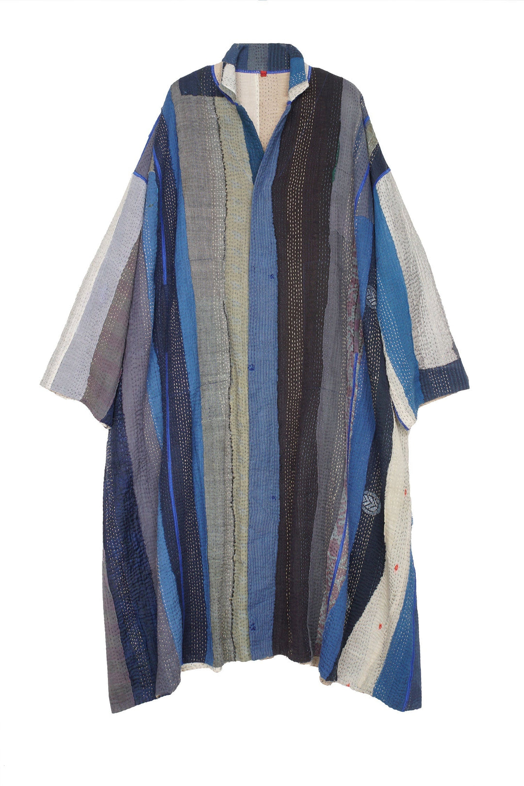 COTTON STRIPE PATCH KANTHA OVERSIZED COAT - cs4326-blu -