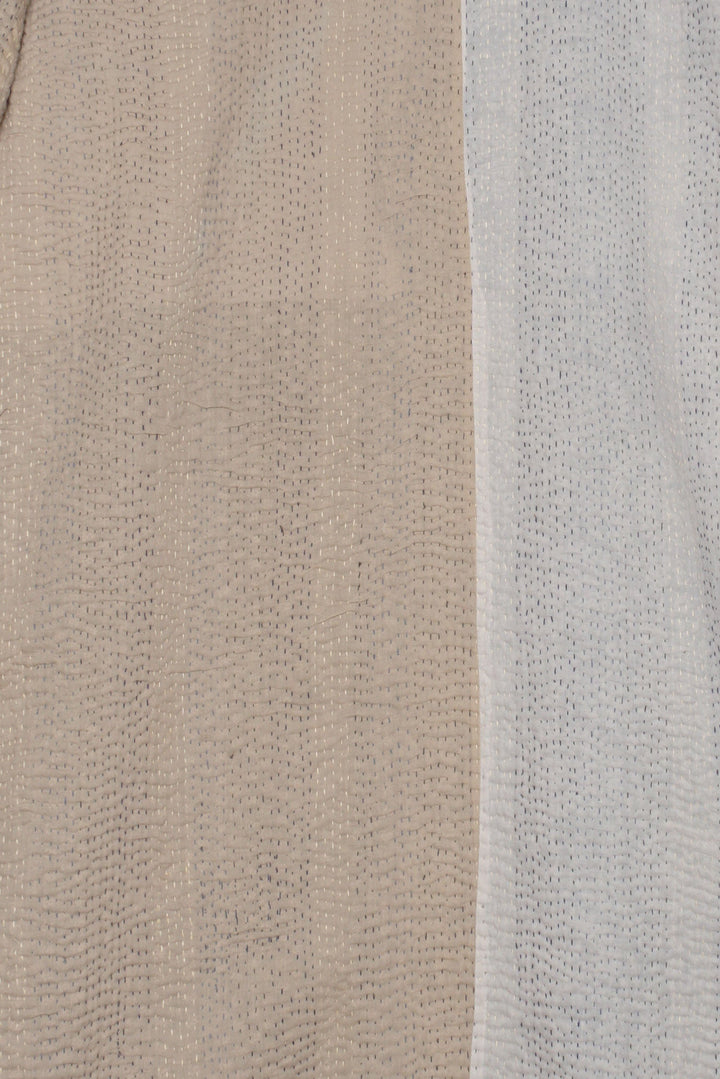 COTTON STRIPE PATCH KANTHA ROBE COAT - cs4329-grn -
