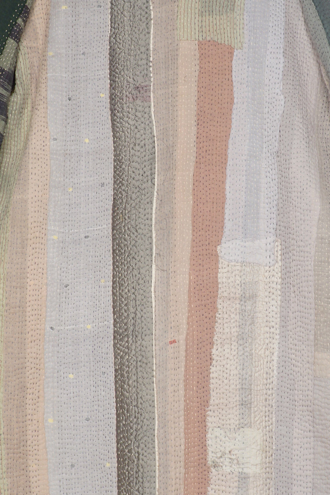 COTTON STRIPE PATCH KANTHA ROBE COAT - cs4329-grn -