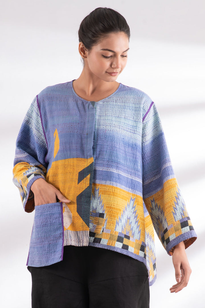 VINTAGE COTTON KANTHA A-LINE SHORT JKT - cv2019-0017a -