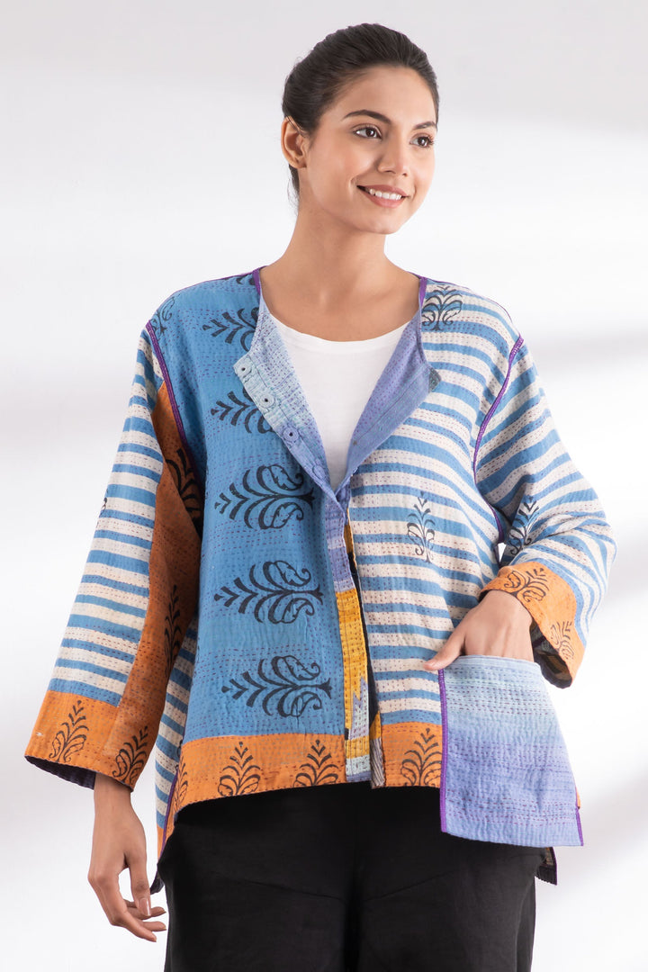 VINTAGE COTTON KANTHA A-LINE SHORT JKT - cv2019-0017a -