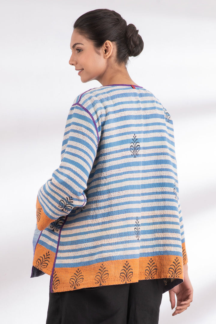 VINTAGE COTTON KANTHA A-LINE SHORT JKT - cv2019-0017a -