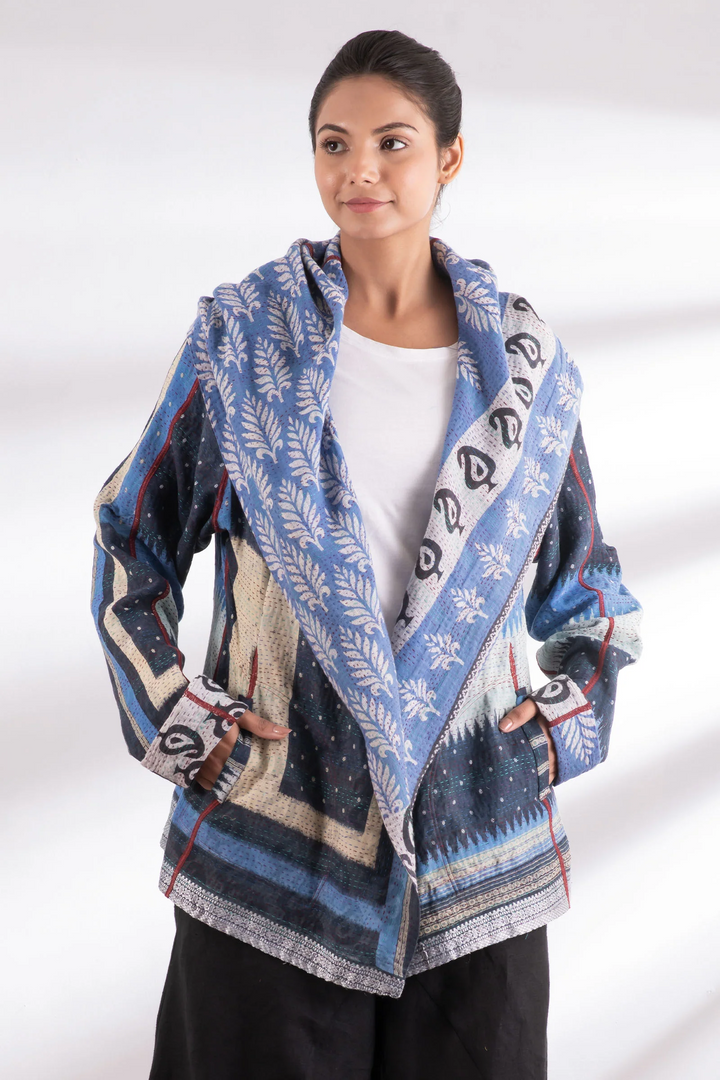 VINTAGE COTTON KANTHA HOODED JKT - cv2042-0003m -