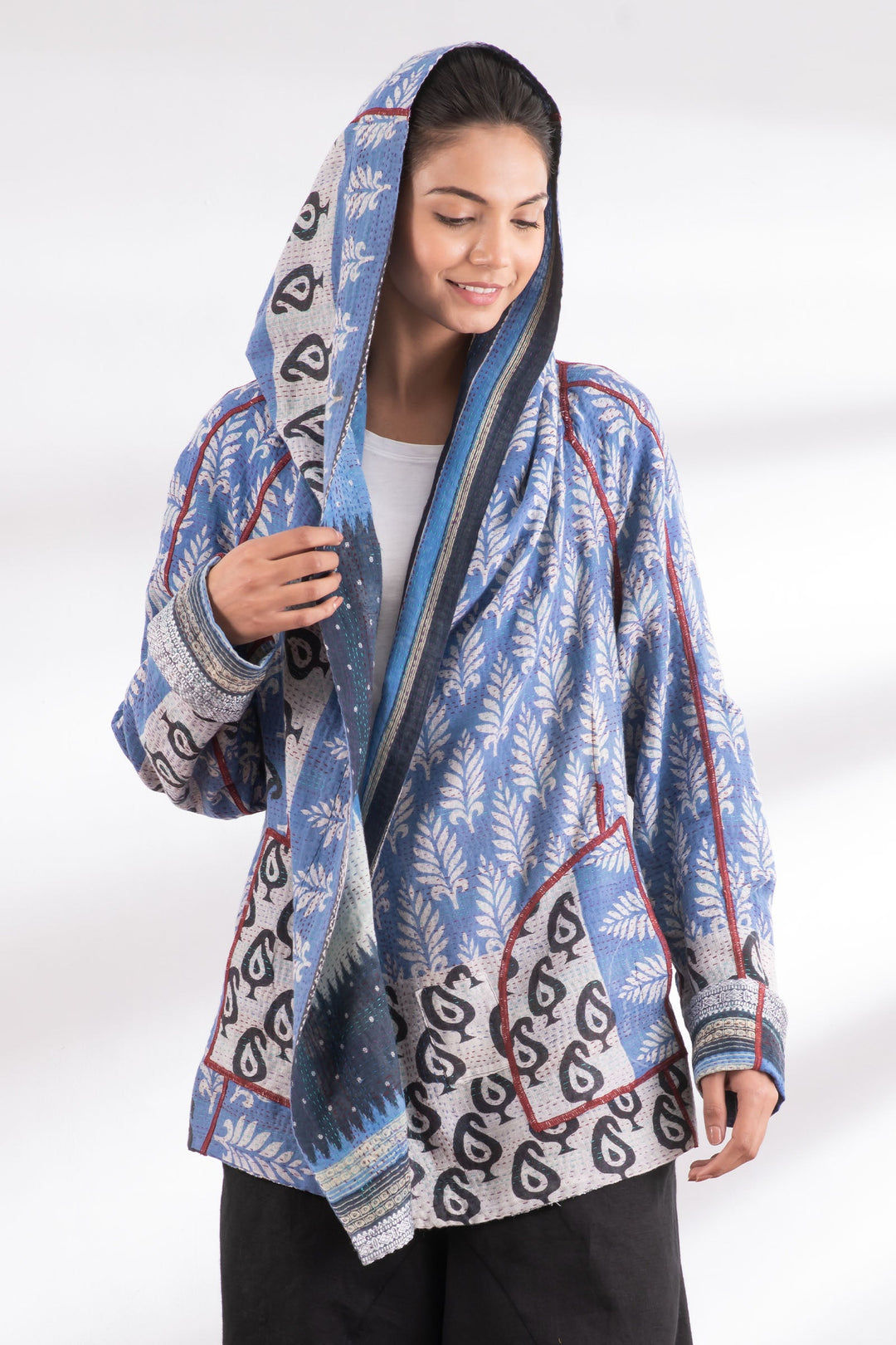 VINTAGE COTTON KANTHA HOODED JKT - cv2042-0003m -