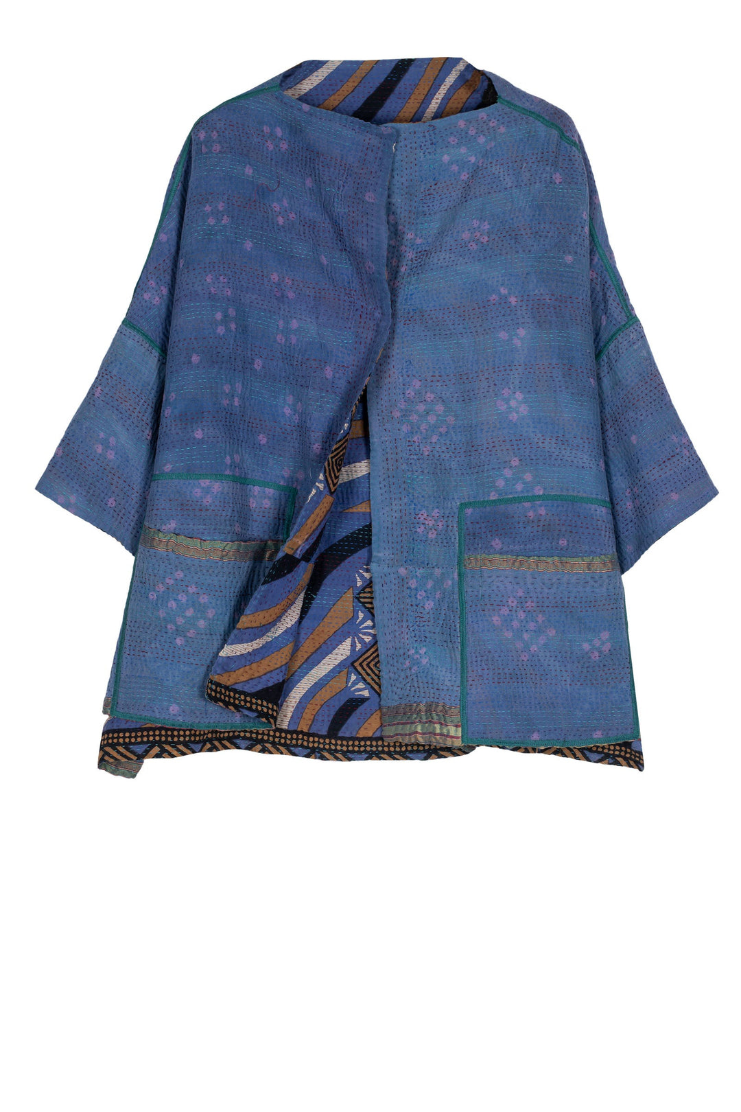 VINTAGE COTTON KANTHA STRAIGHT NECK JACKET - cv2058-0002a -