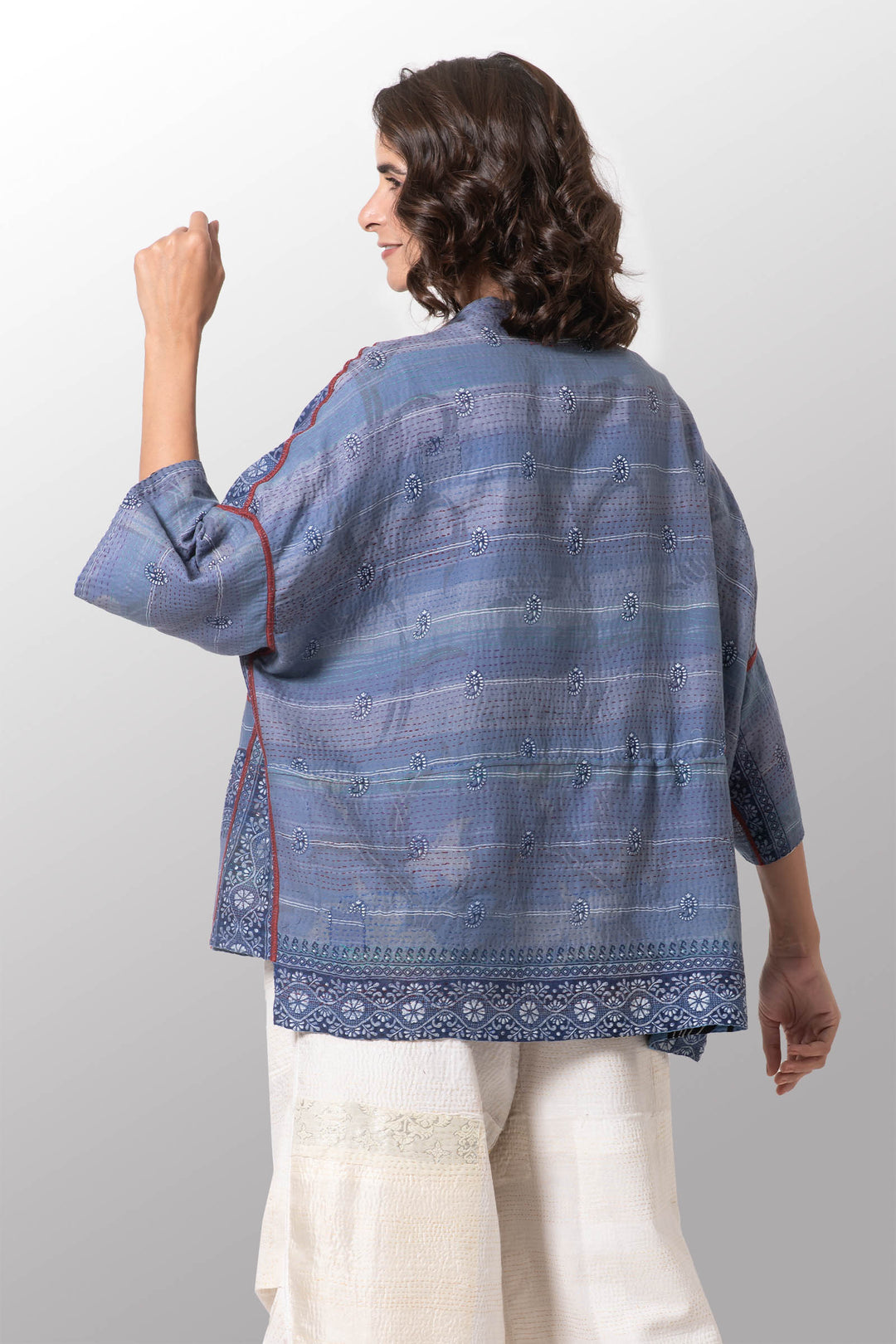 VINTAGE COTTON KANTHA MINI KIMONO JKT - cv2058-0017a -