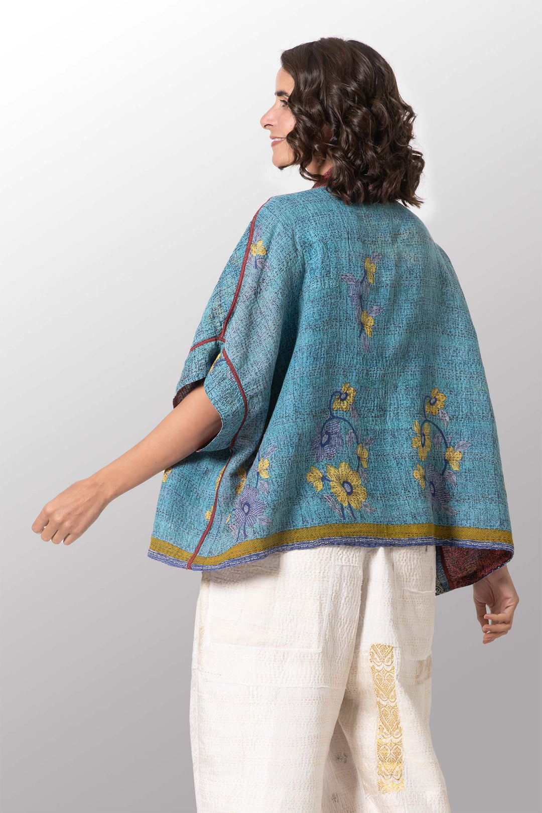 VINTAGE COTTON KANTHA MINI PONCHO - cv2060-0003a -