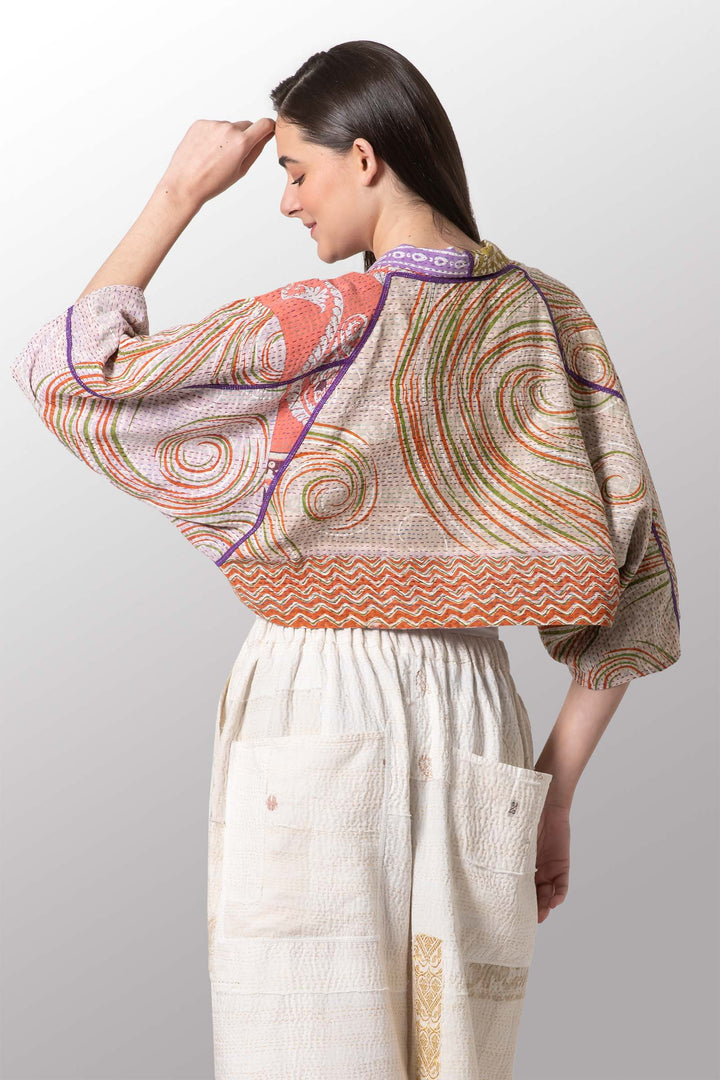 VINTAGE COTTON KANTHA PUFF SLV. SHRUG - cv2062-0010a -