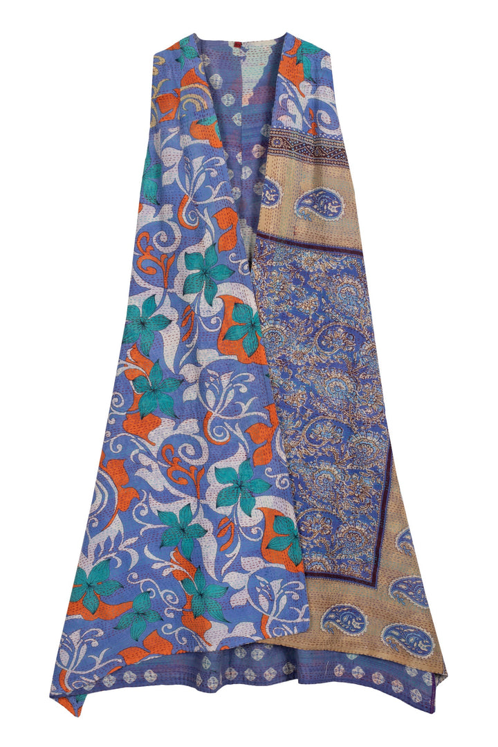 VINTAGE COTTON KANTHA BACK PLEATED VEST MAXI - cv2222-0008a -