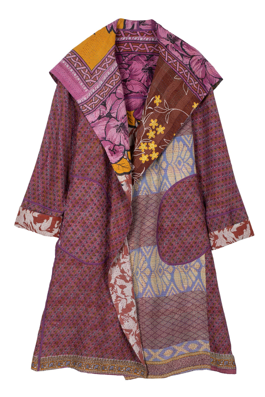 VINTAGE COTTON KANTHA A-LINE COAT - cv2309-0005a -