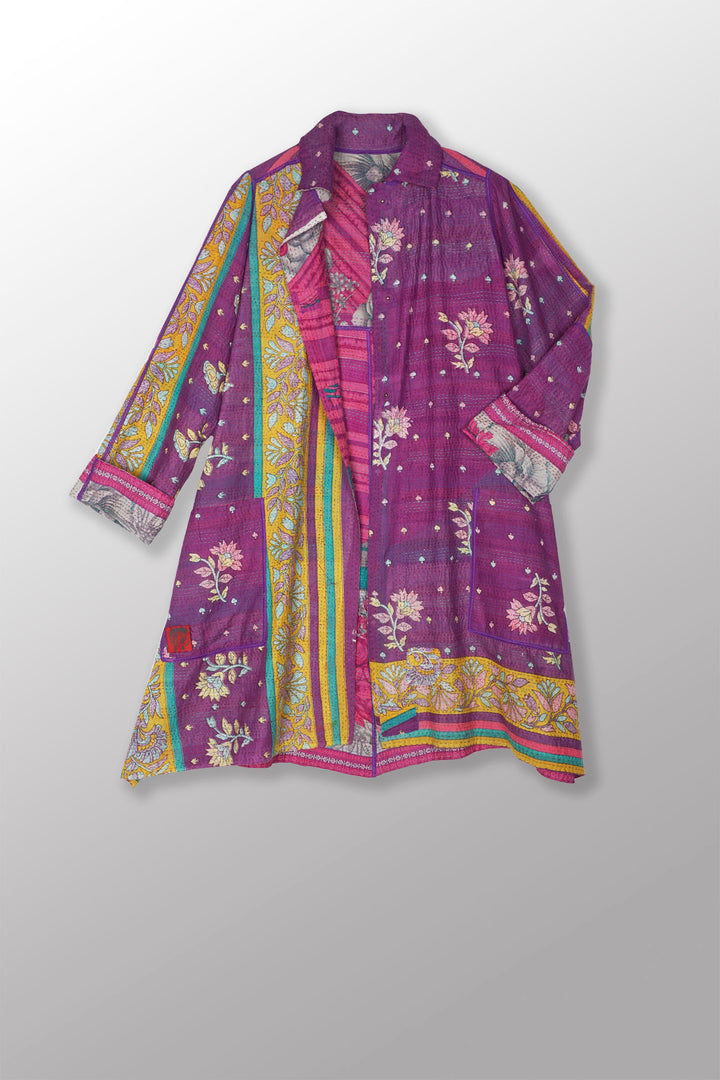 VINTAGE COTTON KANTHA A-LINE DUSTER - cv2311-0021a -