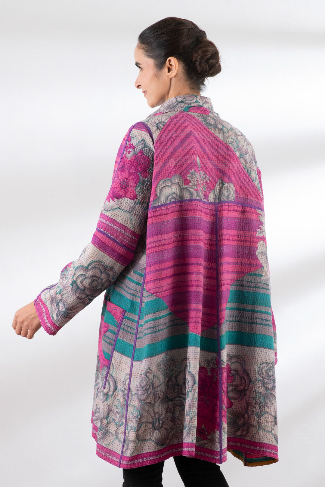 VINTAGE COTTON KANTHA A-LINE DUSTER - cv2311-0021a -