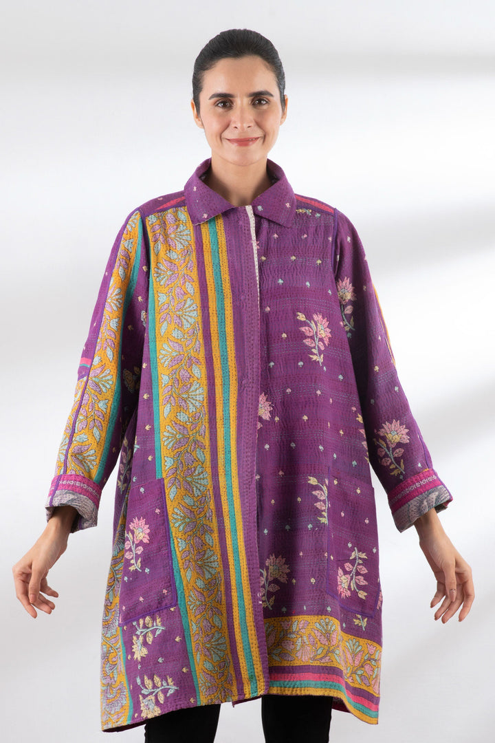 VINTAGE COTTON KANTHA A-LINE DUSTER - cv2311-0021a -