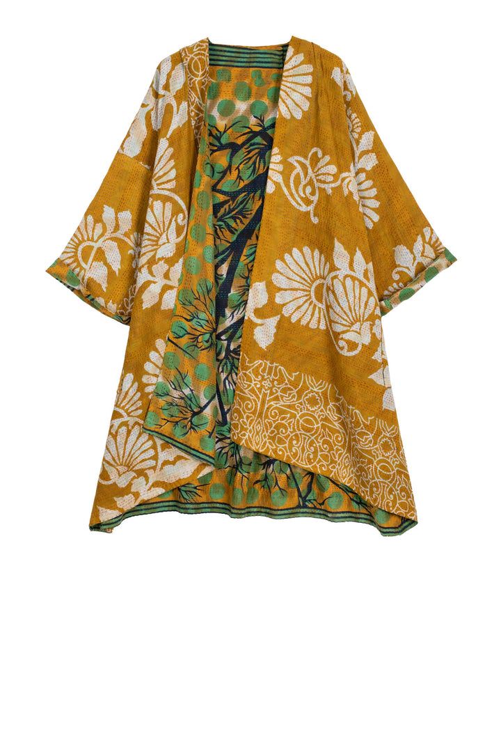 VINTAGE COTTON KANTHA KIMONO DUSTER - cv2317-0005a -