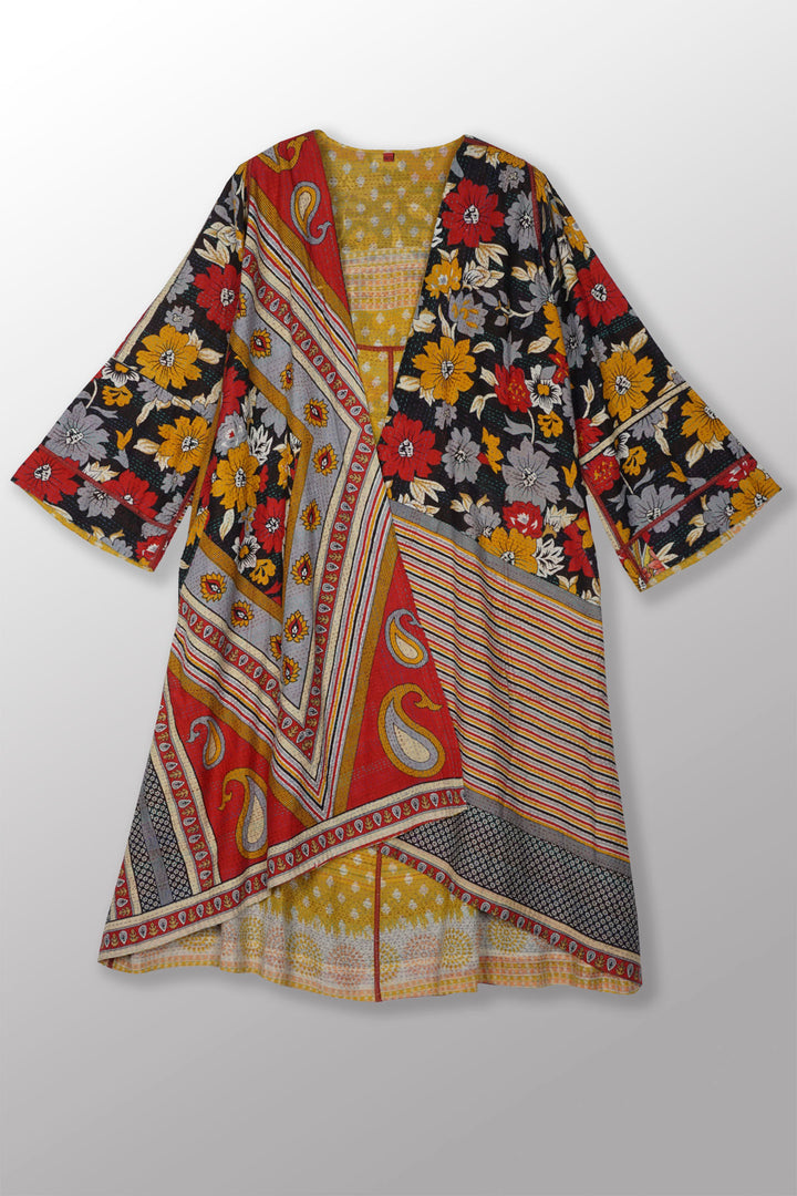 VINTAGE COTTON KANTHA WRAP FLARE COAT - cv2330-0005a -