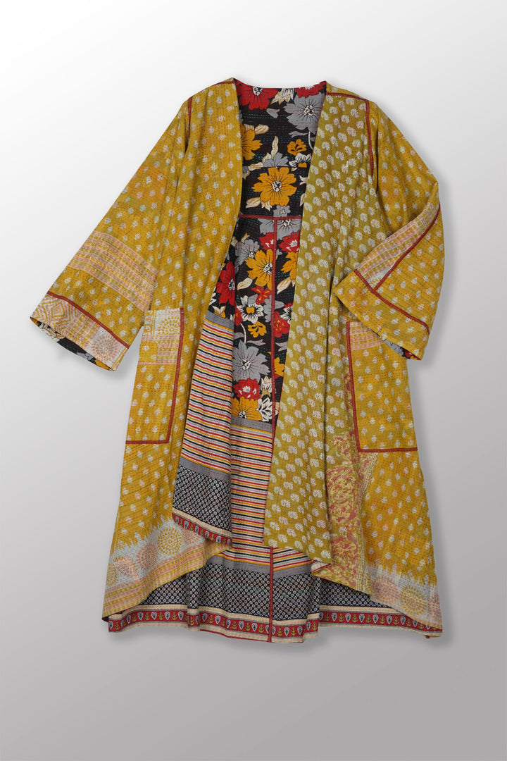 VINTAGE COTTON KANTHA WRAP FLARE COAT - cv2330-0005a -