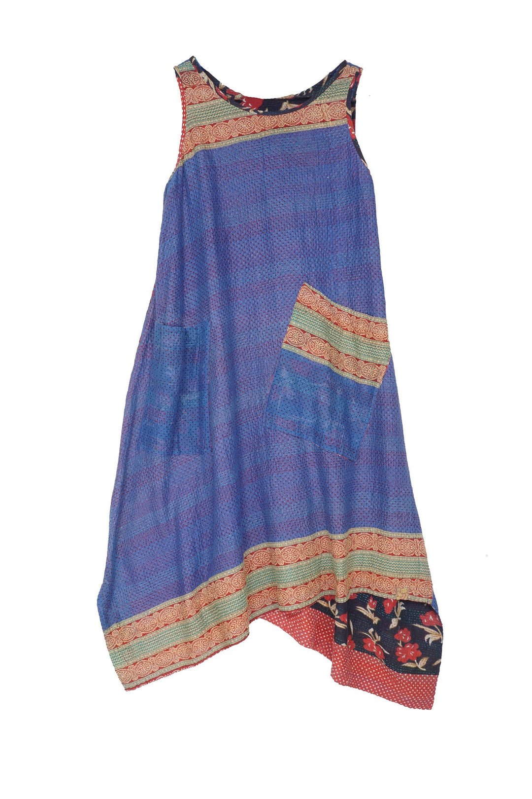 VINTAGE COTTON KANTHA POINTY HEM DRESS - cv2415-0005s -