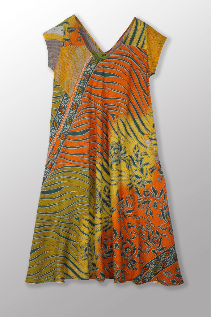 25ss YLÈVEOPEN END COTTON PIGMENT イレーヴ VINTAGE COTTON KANTHA CAP SLV. FLARE DRESS - cv2425-0013m