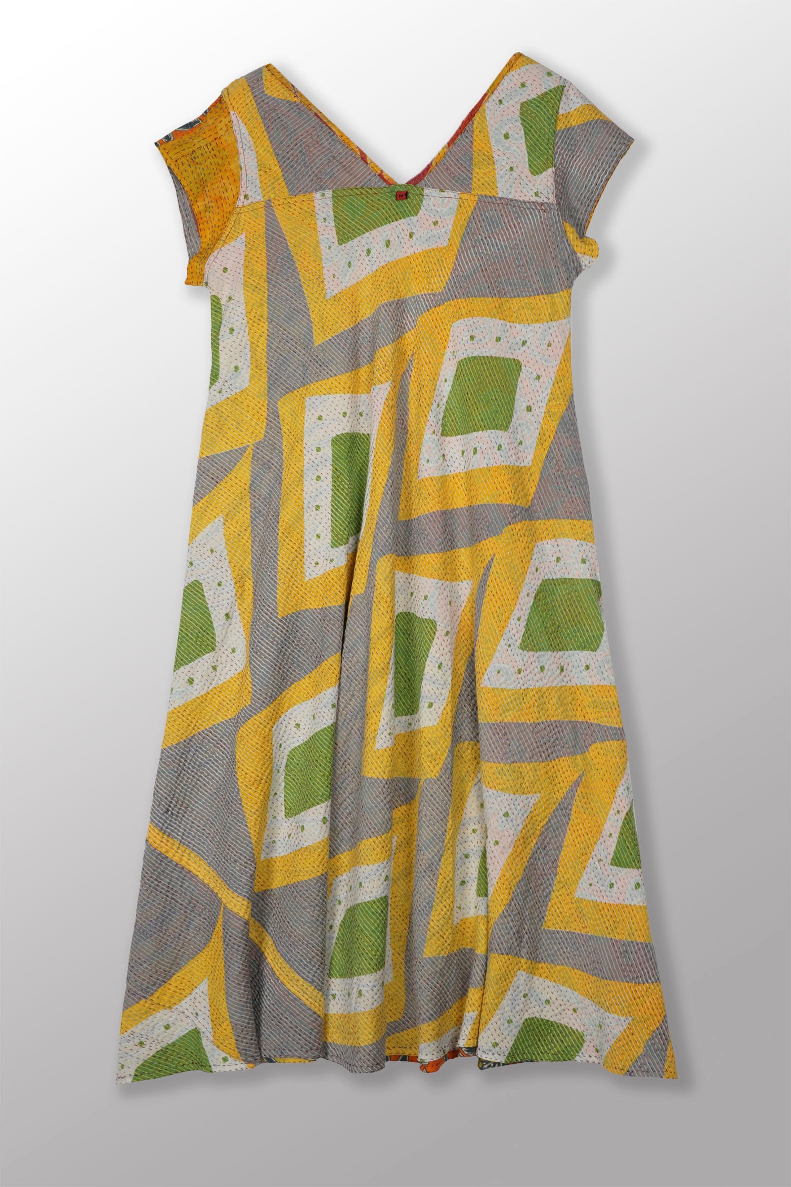 VINTAGE COTTON KANTHA CAP SLV. FLARE DRESS - cv2425-0013m