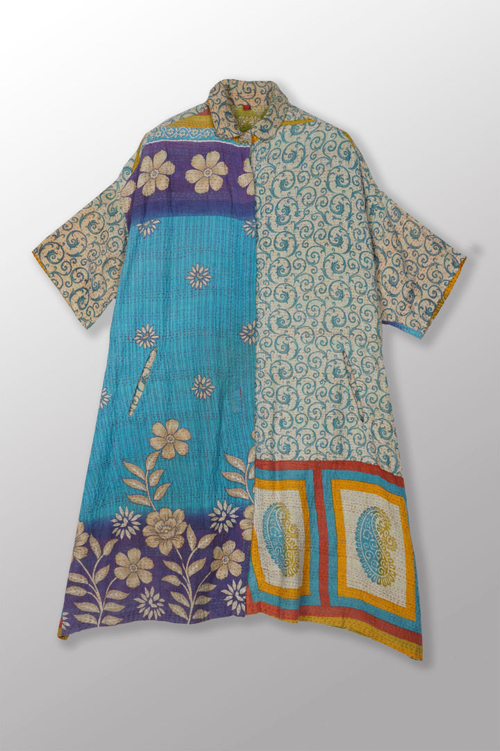 VINTAGE COTTON KANTHA HALF SLV. SHIRT DRESS - cv2429-0011a -