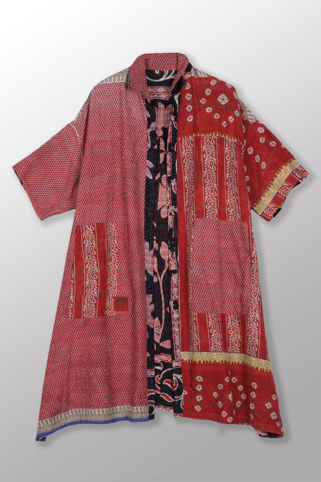 VINTAGE COTTON KANTHA HALF SLV. SHIRT DRESS - cv2429-0013a -