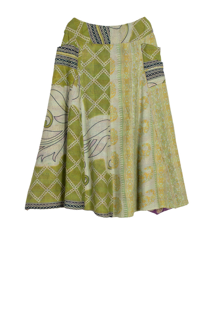 VINTAGE COTTON KANTHA PANELED FLARE SKIRT - cv2630-0009m -