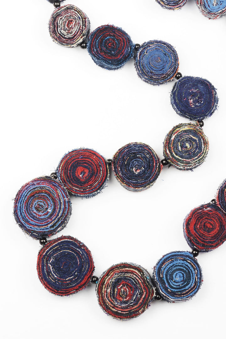 VINTAGE COTTON KANTHA SIMPLE EDDY LONG NECKLACE - cv2714-nvy -