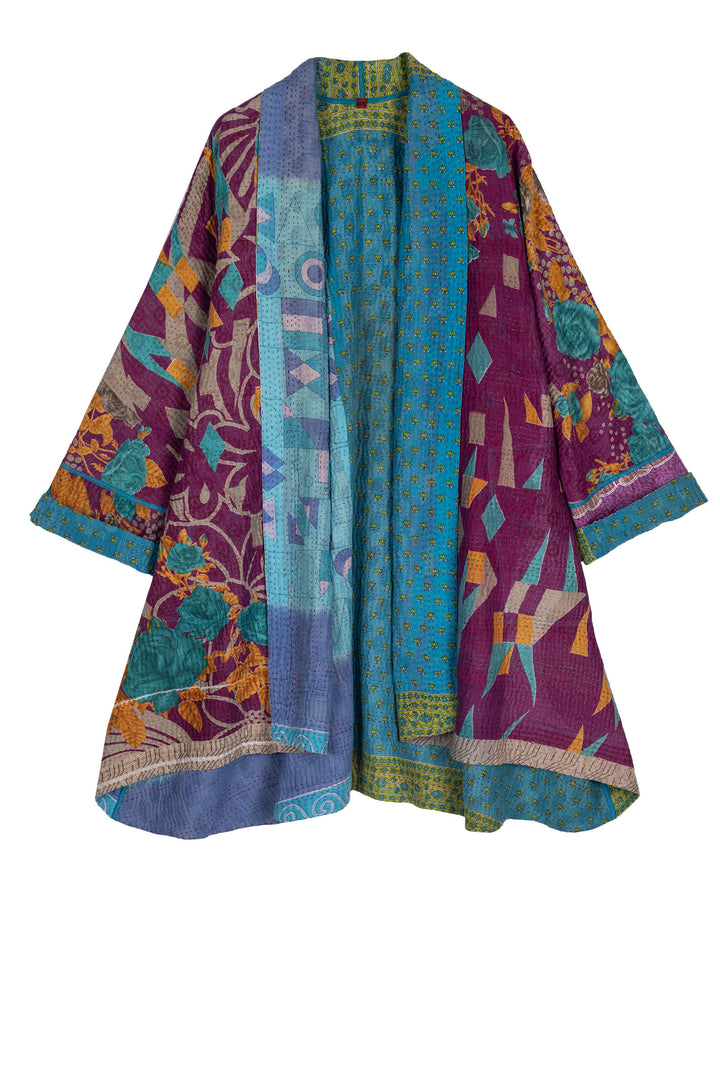 VINTAGE COTTON KANTHA KIMONO LONG JACKET - cv4005-0135a -