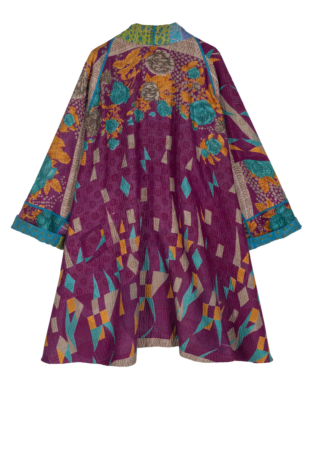 VINTAGE COTTON KANTHA KIMONO LONG JACKET - cv4005-0135a -