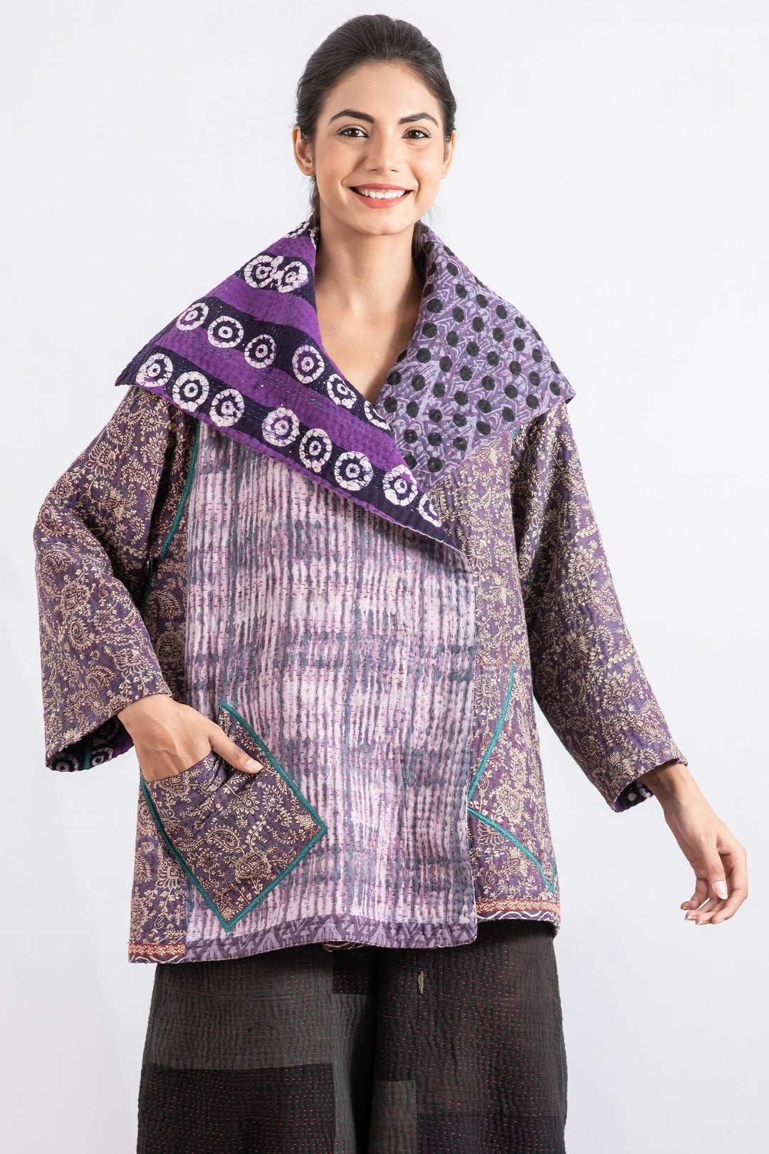 VINTAGE COTTON KANTHA FLARE JKT - cv4010-0116a -