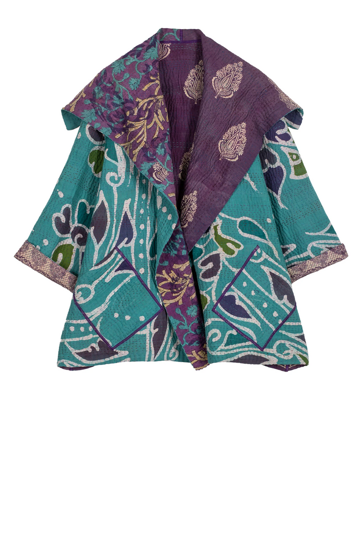 VINTAGE COTTON KANTHA FLARE JACKET - cv4010-0153a -