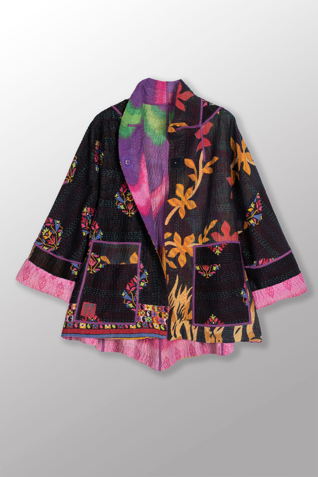 VINTAGE COTTON KANTHA FLARE SHORT JKT - cv4011-0128m -