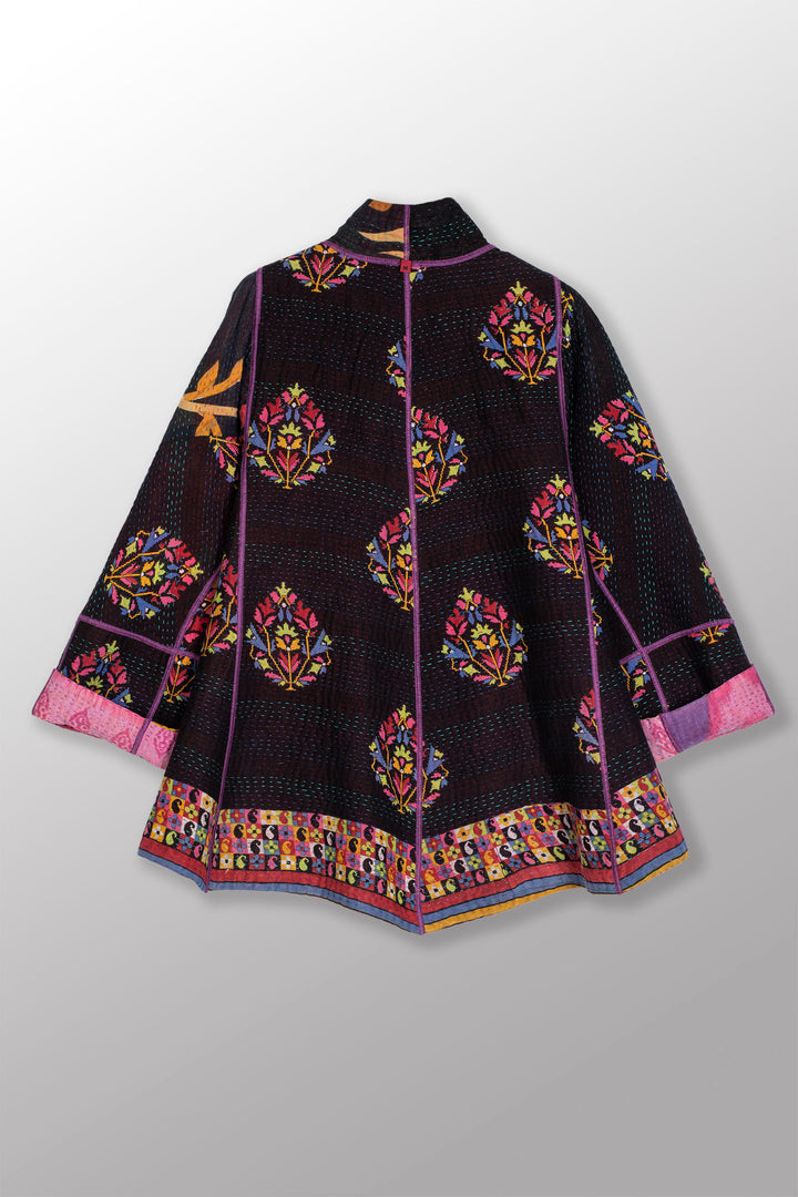 VINTAGE COTTON KANTHA FLARE SHORT JKT - cv4011-0128m -