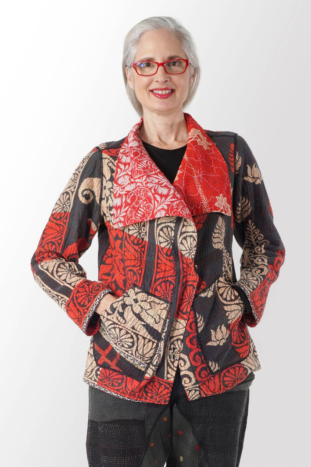 VINTAGE COTTON KANTHA WING COLLAR JKT - cv4013-0027m -